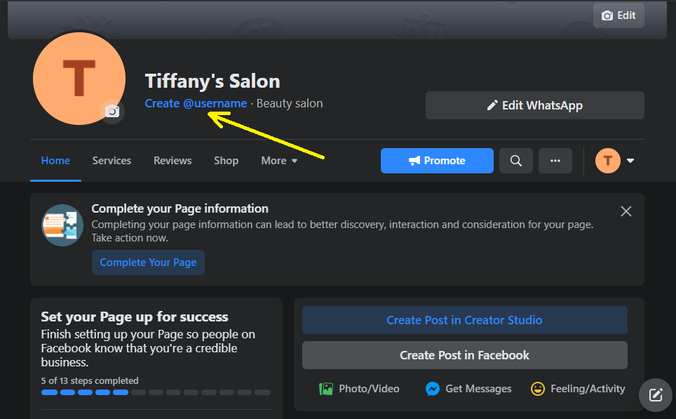 Create A Facebook Business Page In 9 Easy Steps 12 Create Username 1