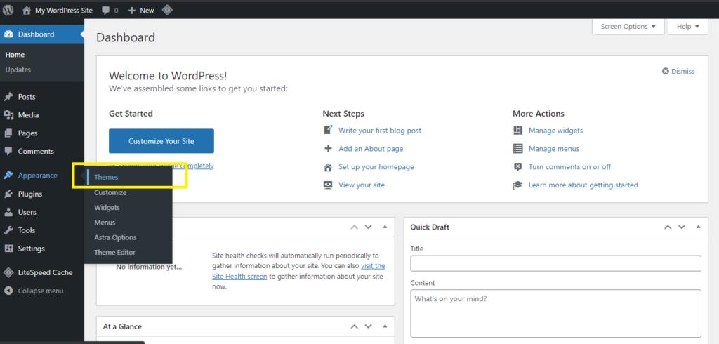 Add A Free WordPress Theme To Your Site In Just 5 Minutes 3 Appearance Themes Menu 1