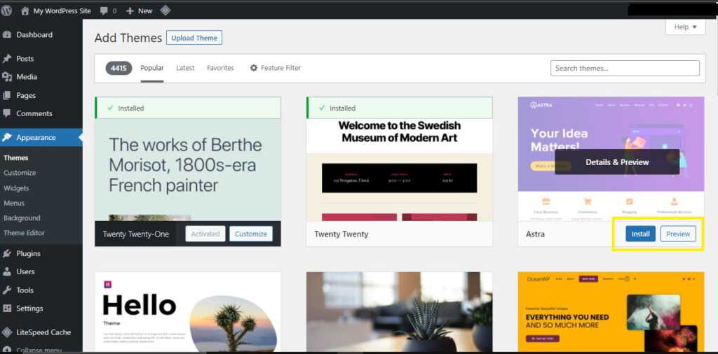 Add A Free WordPress Theme To Your Site In Just 5 Minutes 9 Theme Hover Options