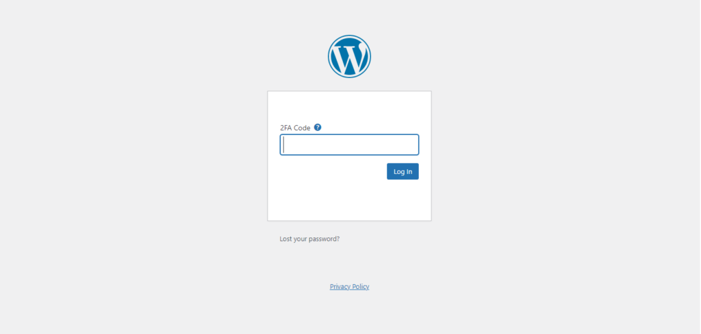 Wordfence two-factor authentication screen